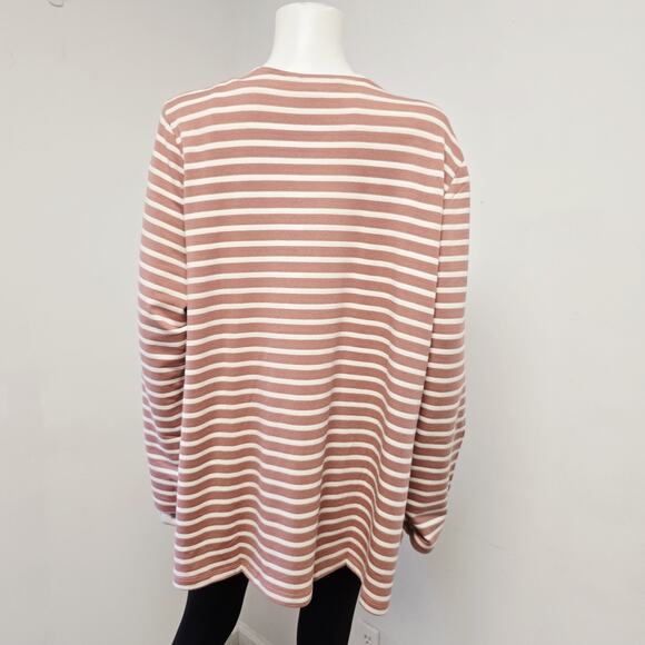 Denim & Company D&Co Active Cardigan Sweater Sz XL Pink Stripe Waterfall Jacket - Picture 3 of 9